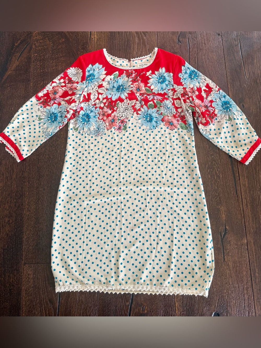 Red and Blue Floral Polka Dot Mini Dress